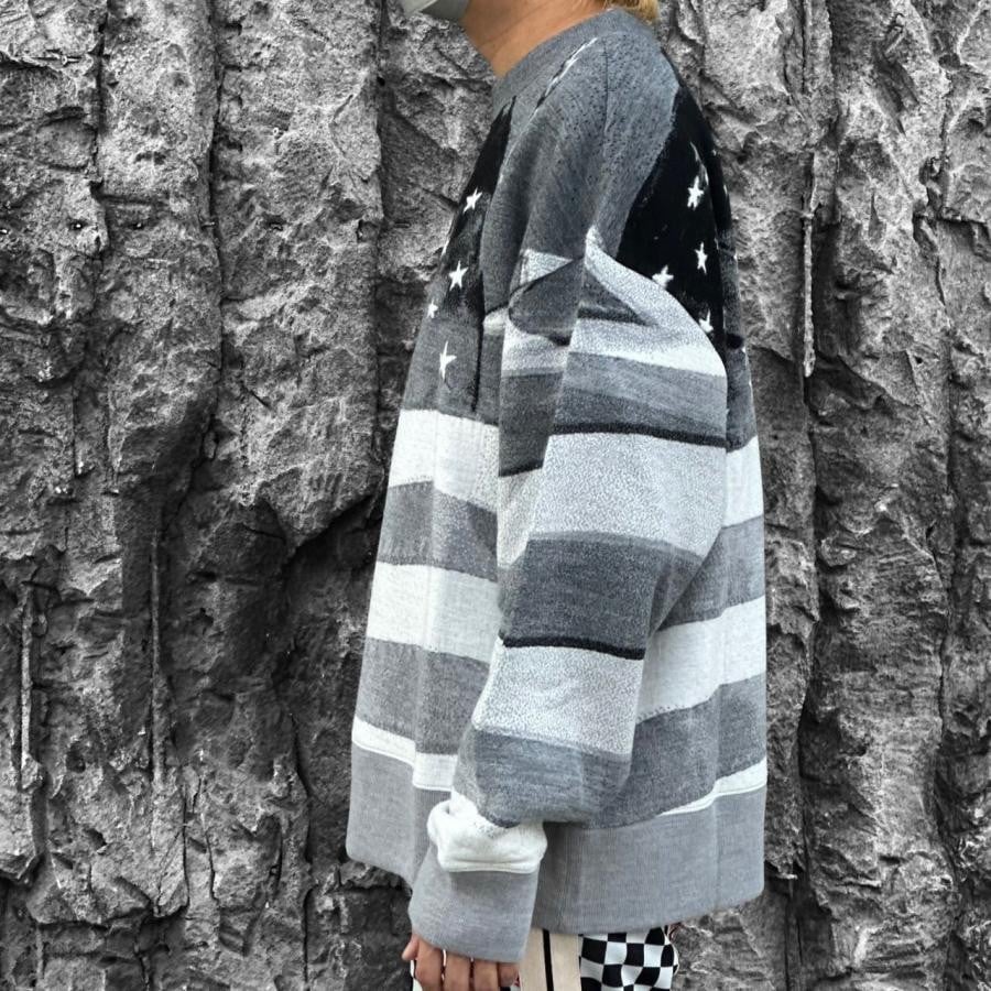 【Palm Angels】JQRD FLAG SWEATER(GREY/BLACK) GREY/BLACK L
