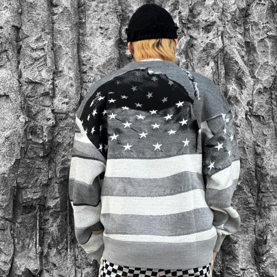 【Palm Angels】JQRD FLAG SWEATER(GREY/BLACK) GREY/BLACK L