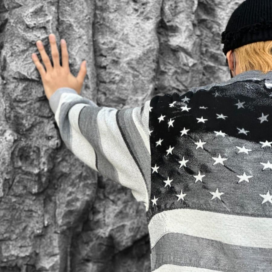 【Palm Angels】JQRD FLAG SWEATER(GREY/BLACK) GREY/BLACK L