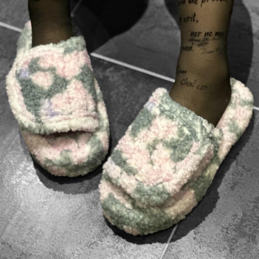 【NATASHA ZINKO】FAUX FUR SLIDES(GREY/PINK) GREY/PINK XS