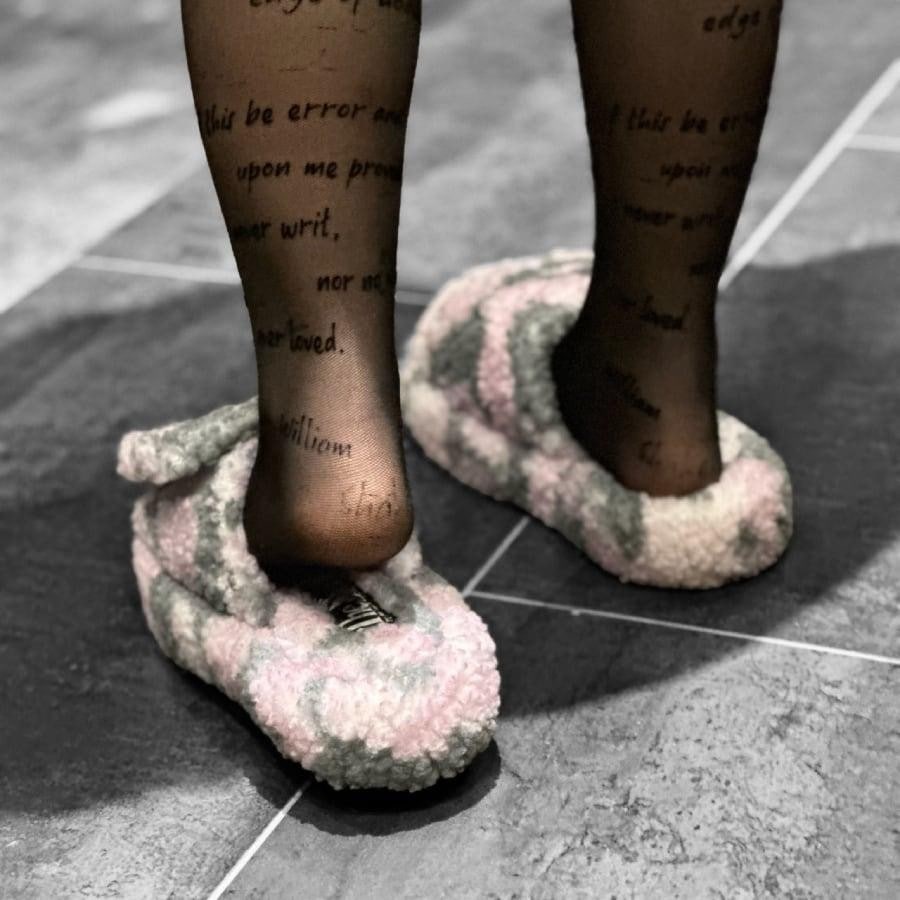 【NATASHA ZINKO】FAUX FUR SLIDES(GREY/PINK) GREY/PINK XS