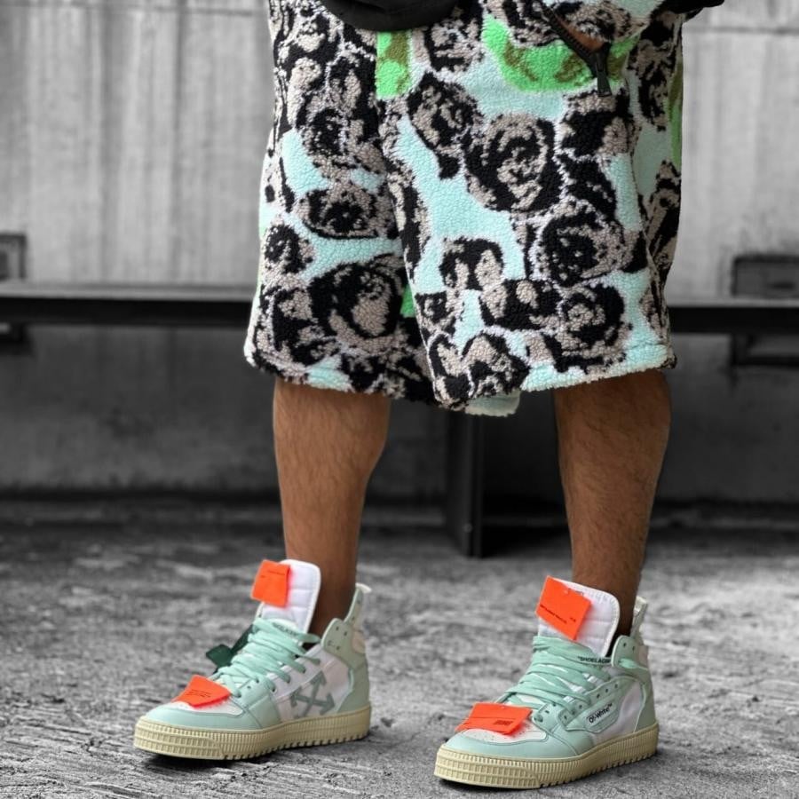 【NATASHA ZINKO】PIXEL ROSES PRINT FLEECE SHORTS(BLUE) BLUE S