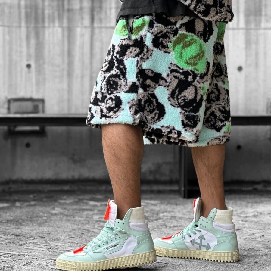 【NATASHA ZINKO】PIXEL ROSES PRINT FLEECE SHORTS(BLUE) BLUE S