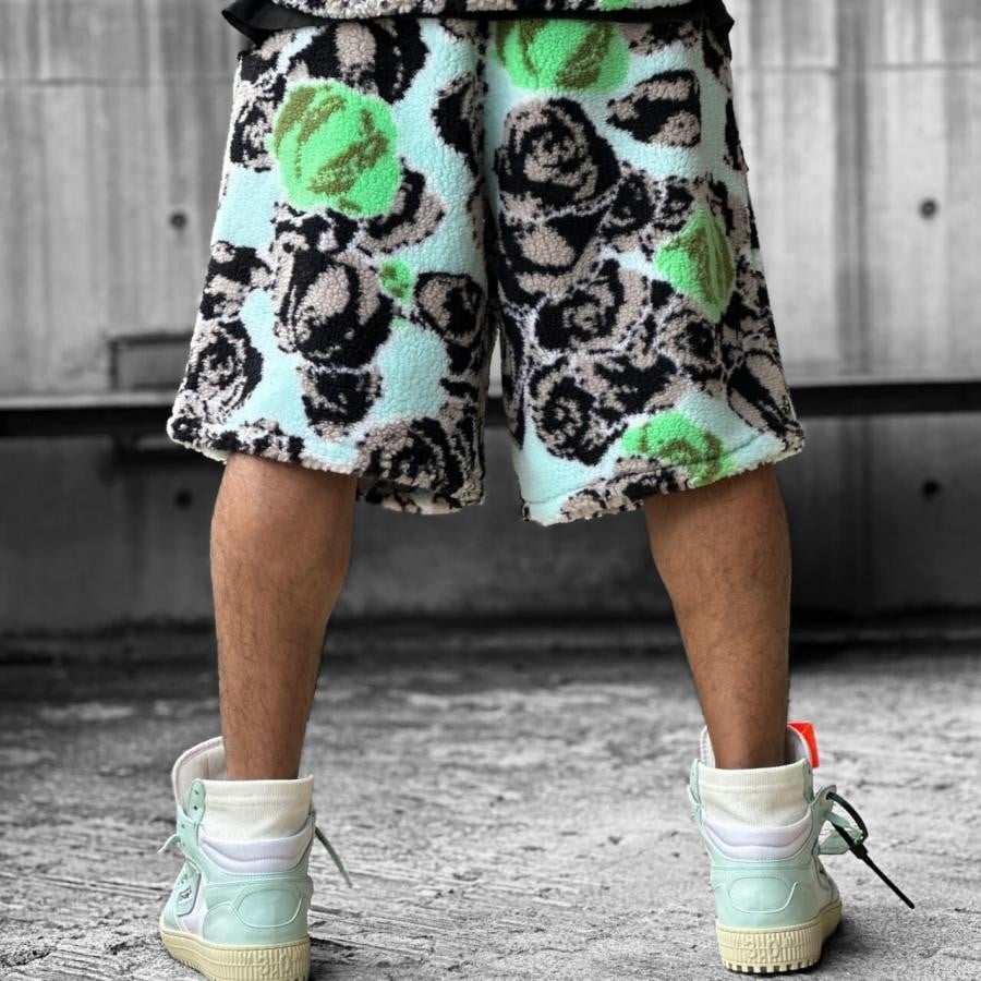 【NATASHA ZINKO】PIXEL ROSES PRINT FLEECE SHORTS(BLUE) BLUE S