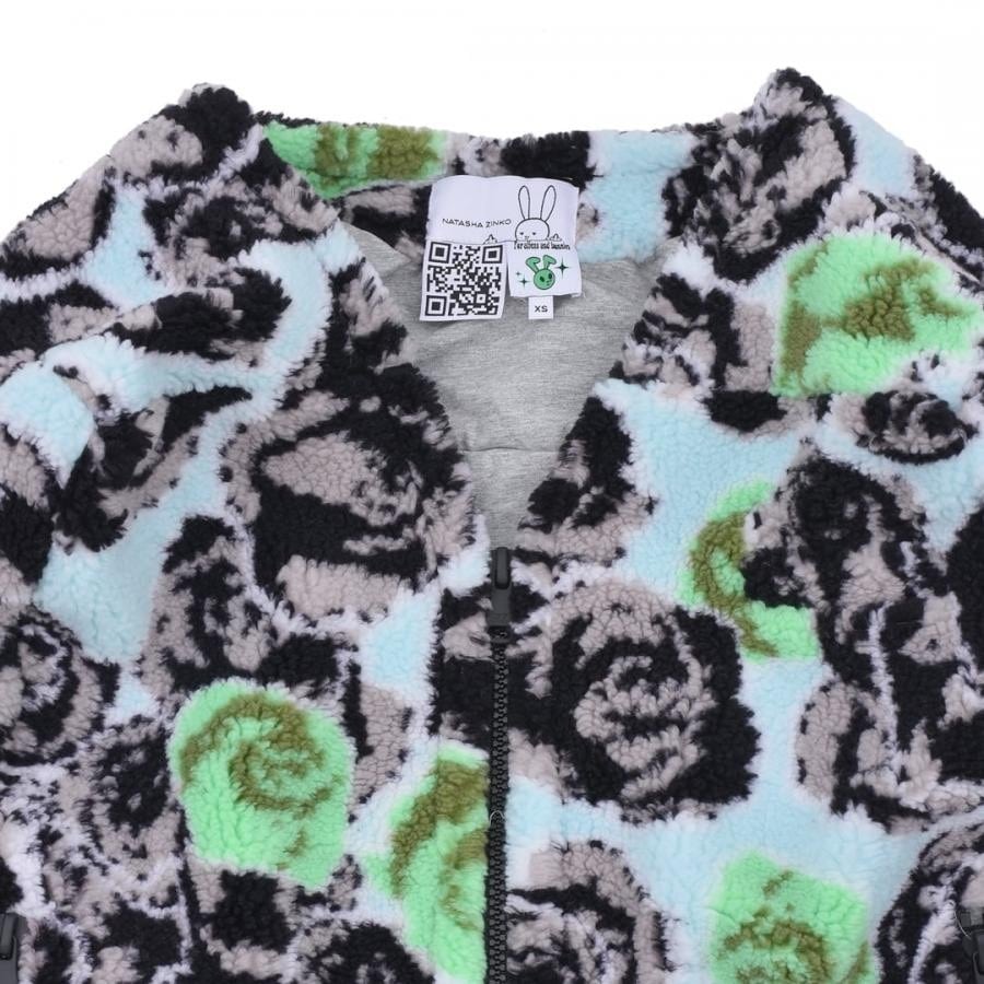 【NATASHA ZINKO】PIXEL ROSES PRINT FLEECE FUR VEST(BLUE) BLUE XXS