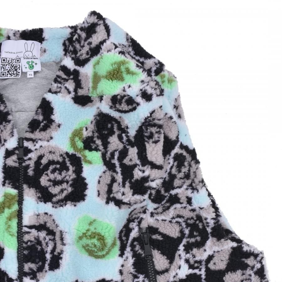 【NATASHA ZINKO】PIXEL ROSES PRINT FLEECE FUR VEST(BLUE) BLUE XXS