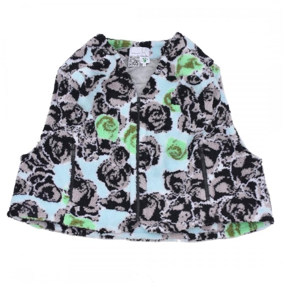【NATASHA ZINKO】PIXEL ROSES PRINT FLEECE FUR VEST(BLUE) BLUE XS