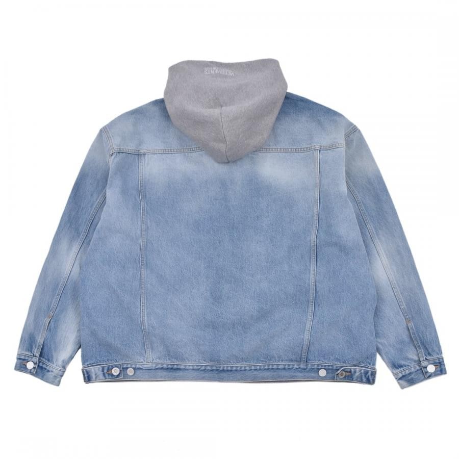 【VETEMENTS】DENIM JACKET WITH DETACHABLE HOOD LIGHT BLUE XS