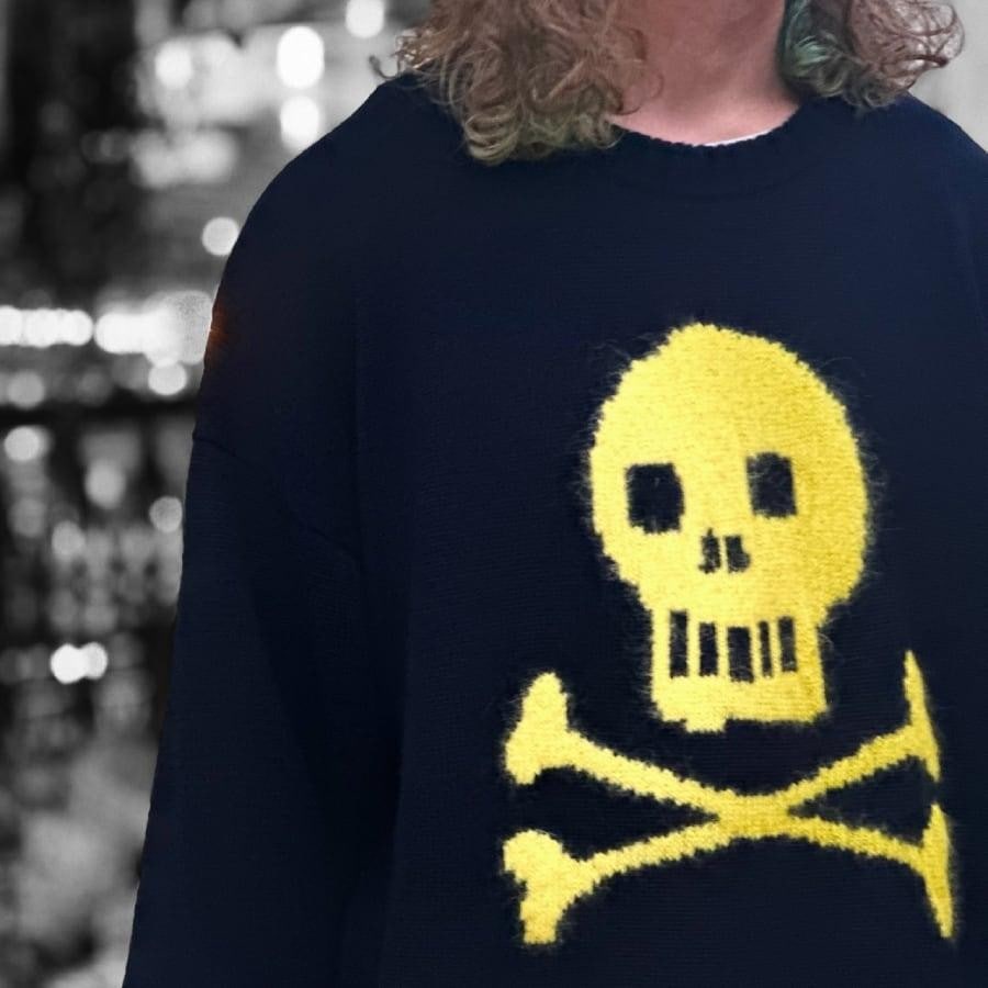 VAQUERA】WOMENS SKULL AND CROSSBONES SWEATER KNIT(BLACK/YELLOW)(L ...