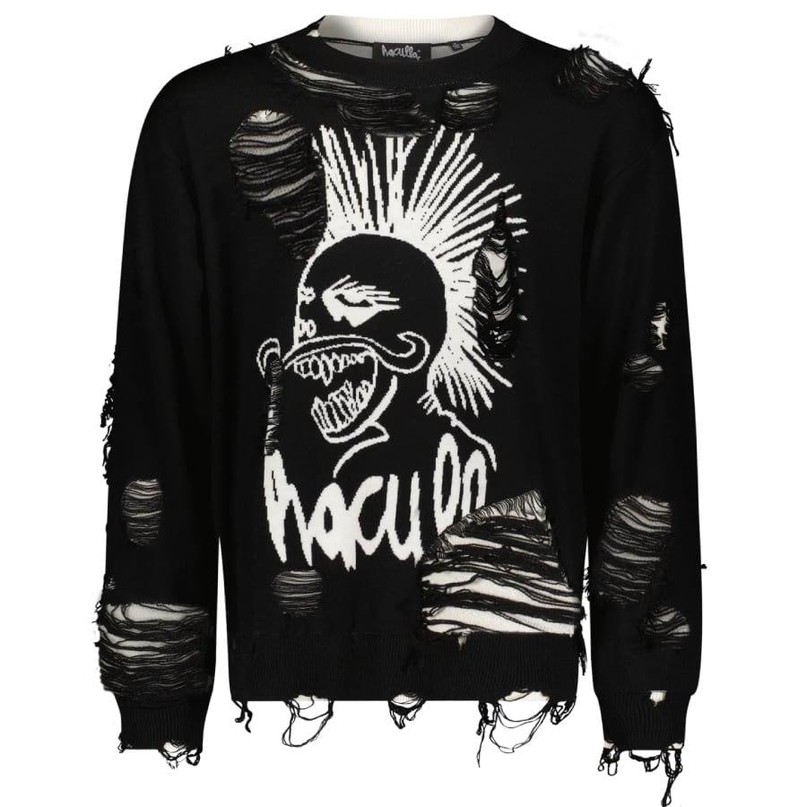 【Haculla】DISTRESSED HACULLA SWEATER（BLACKWHITE）