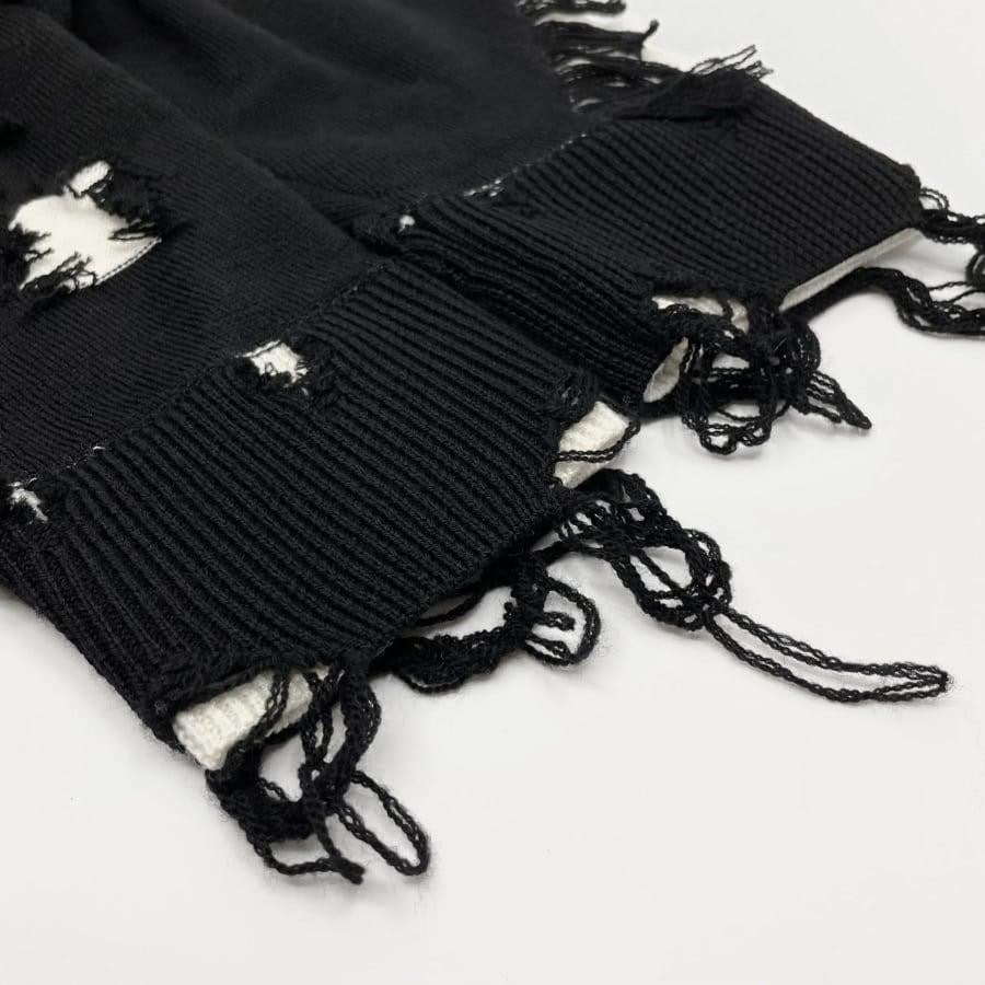 【Haculla】DISTRESSED HACULLA SWEATER（BLACKWHITE） BLACK/WHITE XL