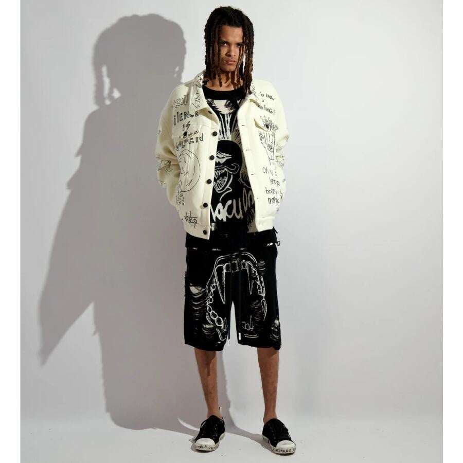 【Haculla】DISTRESSED HACULLA SWEATER（BLACKWHITE） BLACK/WHITE XL