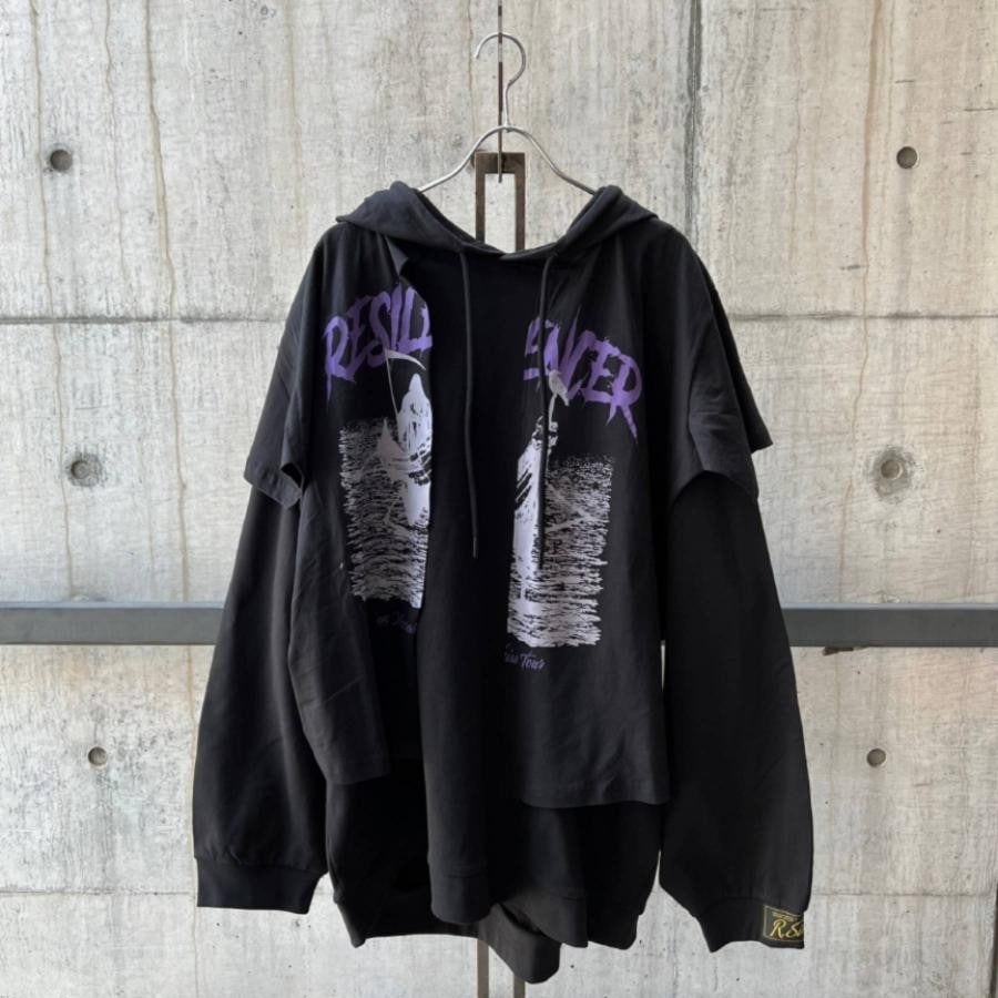 RAF SIMONS Hoodie doubled with printed T-shirt Resilencer BLACK