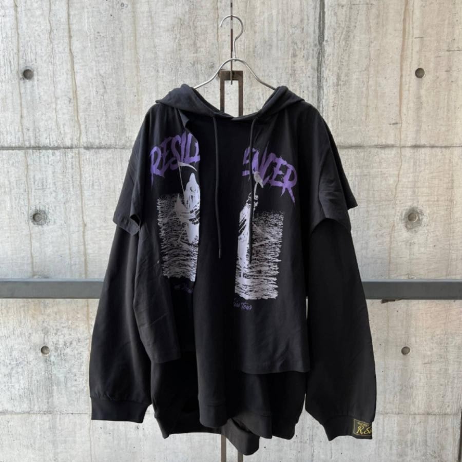RAF SIMONS Hoodie doubled with printed T-shirt Resilencer BLACK BLACK S