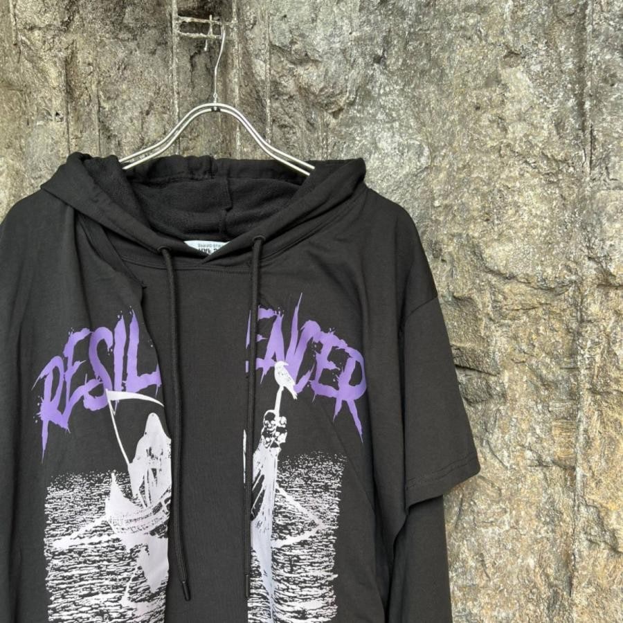 RAF SIMONS Hoodie doubled with printed T-shirt Resilencer BLACK BLACK S
