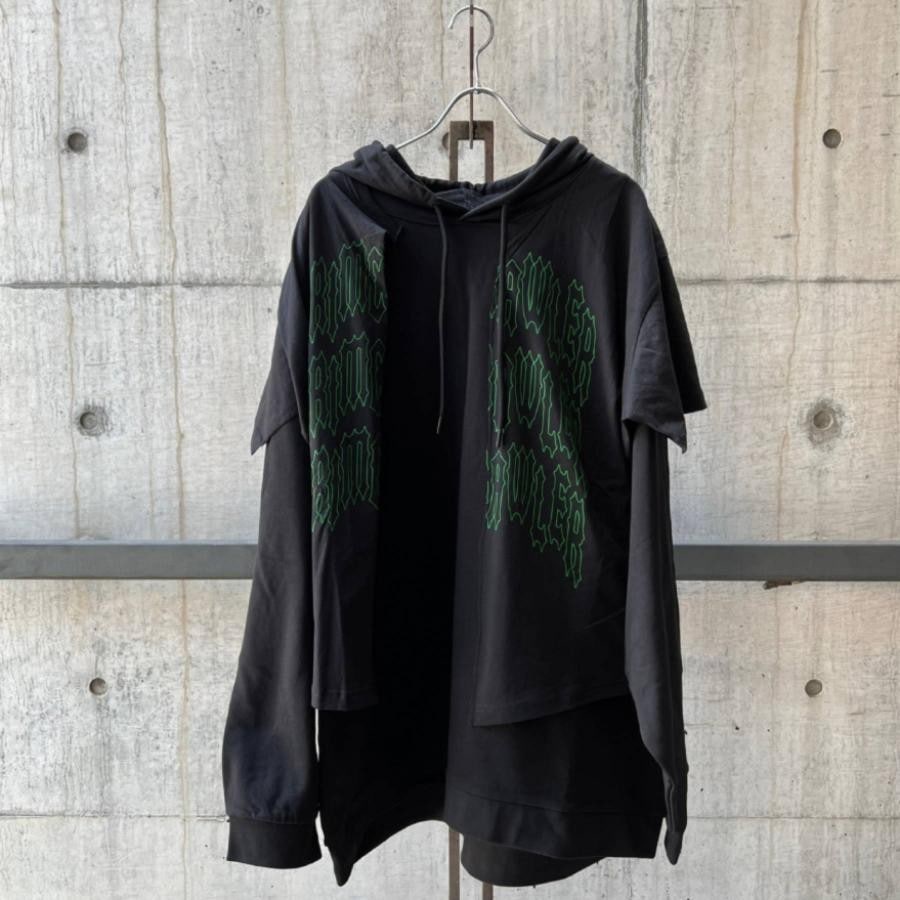 RAF SIMONS Hoodie doubled with printed T-shirt Grimcrawler BLACK BLACK L