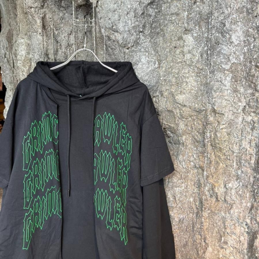 RAF SIMONS Hoodie doubled with printed T-shirt Grimcrawler BLACK BLACK L