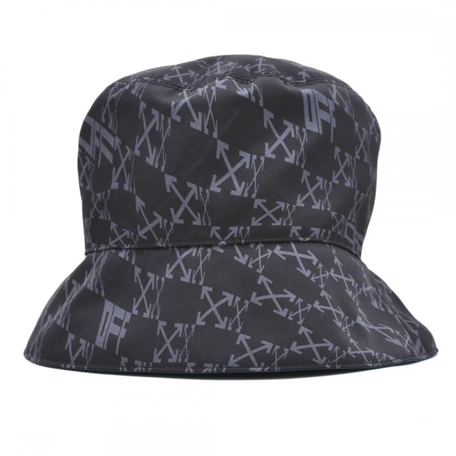 【OFF-WHITE】OW ALLOVER REVERSIB BUCKET HAT (BLACK/GREY) BLACK/GREY F