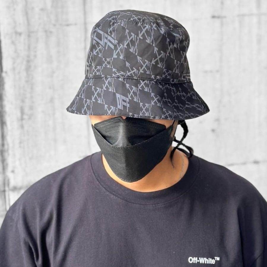 【OFF-WHITE】OW ALLOVER REVERSIB BUCKET HAT (BLACK/GREY) BLACK/GREY F