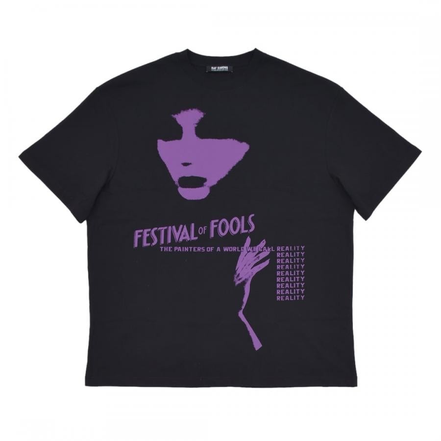 【RAF SIMONS】Oversized T-shirt festival fools print on front(BLACK)