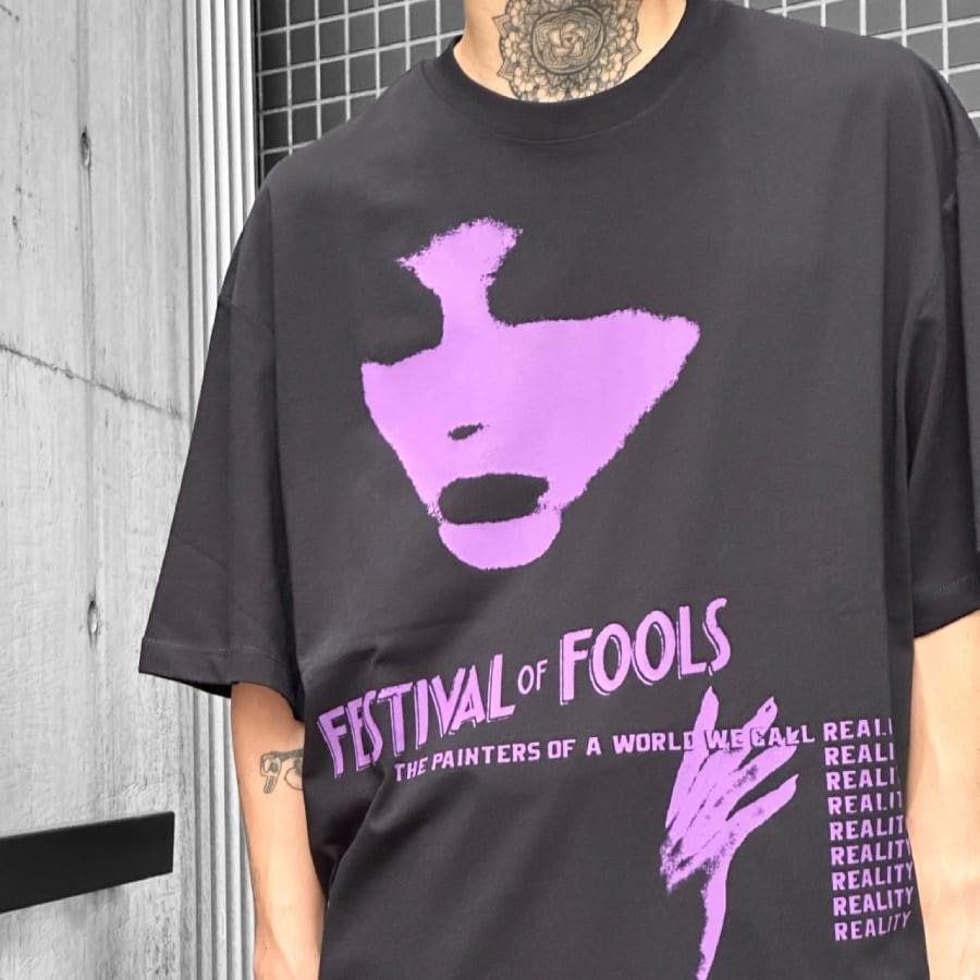 【RAF SIMONS】Oversized T-shirt festival fools print on front(BLACK) BLACK M