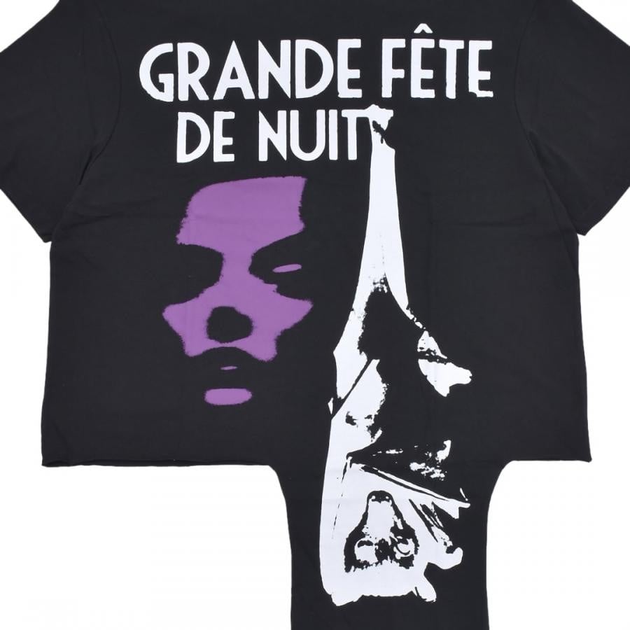 【RAF SIMONS】Oversized T-shirt cut out Grand Fete de Nuit(BLACK) BLACK L