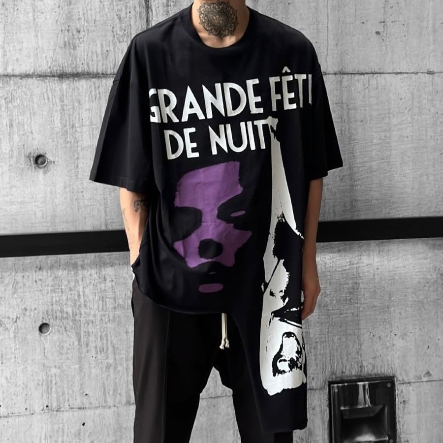 【RAF SIMONS】Oversized T-shirt cut out Grand Fete de Nuit(BLACK) BLACK L