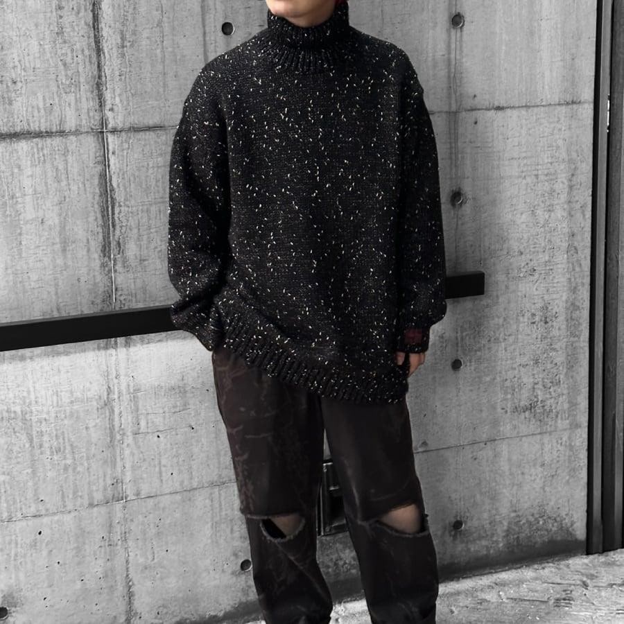 RAF SIMONS】bulky sweater with wide loose turtleneck(BLACK)(L