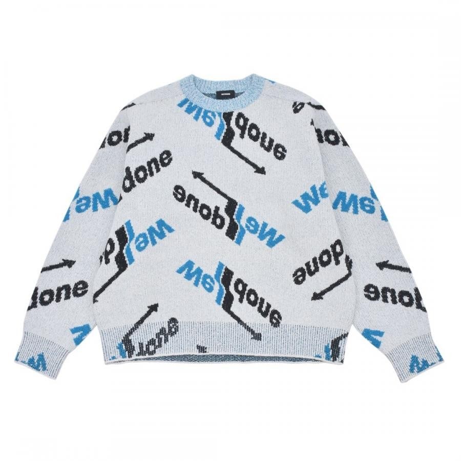 【WE11DONE】 ALLOVER ARROW SELLDONE JACQUARD SWEATER (BLUE) GREY L