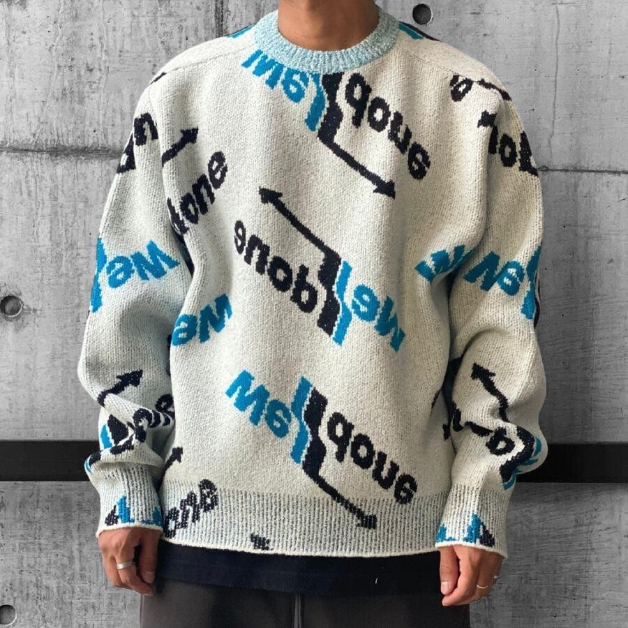 【WE11DONE】 ALLOVER ARROW SELLDONE JACQUARD SWEATER (BLUE) GREY L