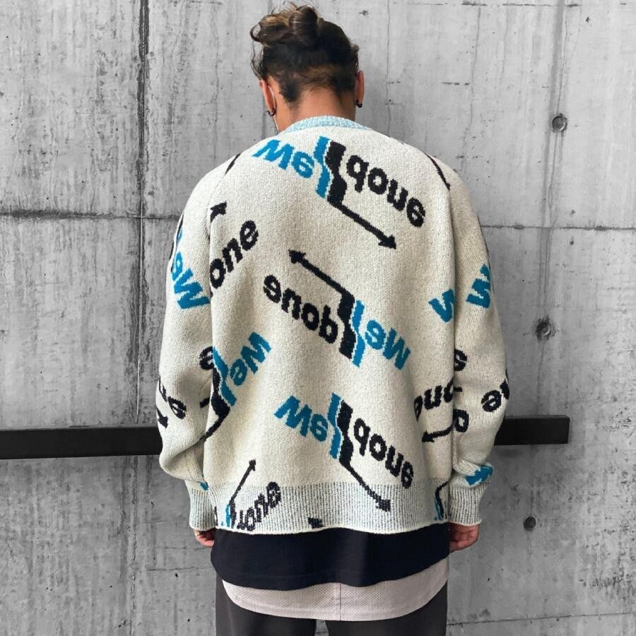 【WE11DONE】 ALLOVER ARROW SELLDONE JACQUARD SWEATER (BLUE) GREY L