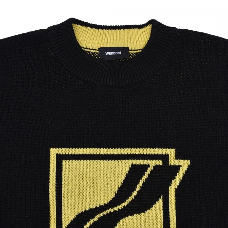 WE11DONE】BLACK SQUARE LOGO JACQUARD KNIT PULLOVER (BLACK)(L WE11DONE】BLACK SQUARE LOGO JACQUARD KNIT PULLOVER (BLACK)(L