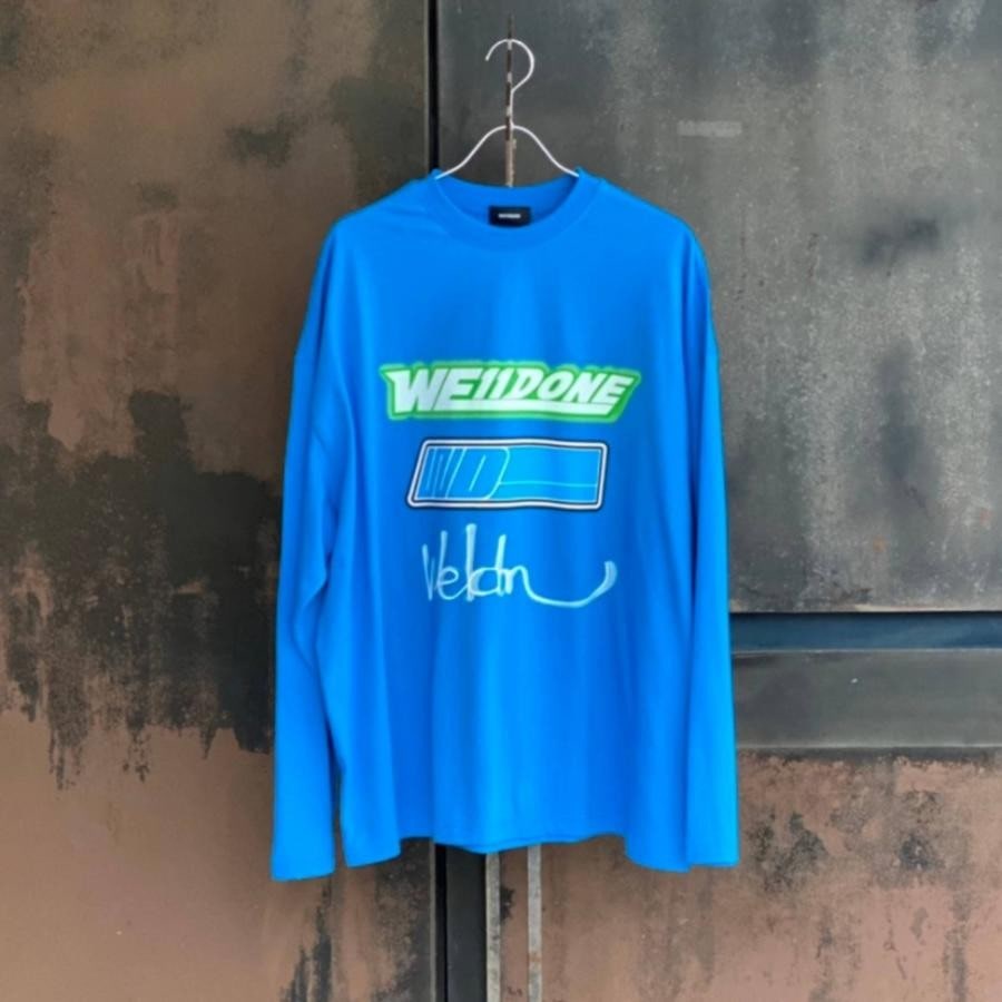 WE11DONE/BLUE WE11DONE 3-NEW LOGO LONG-SLEEVED T-SHIRT/BLUE