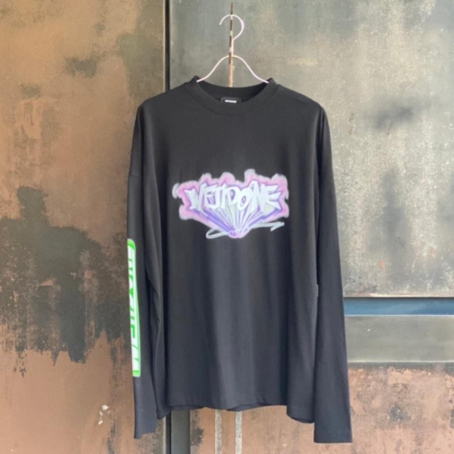 WE11DONE/BLACK WE11DONE CRYSTAL LOGO LONG T-SHIRT/BLACK BLACK M