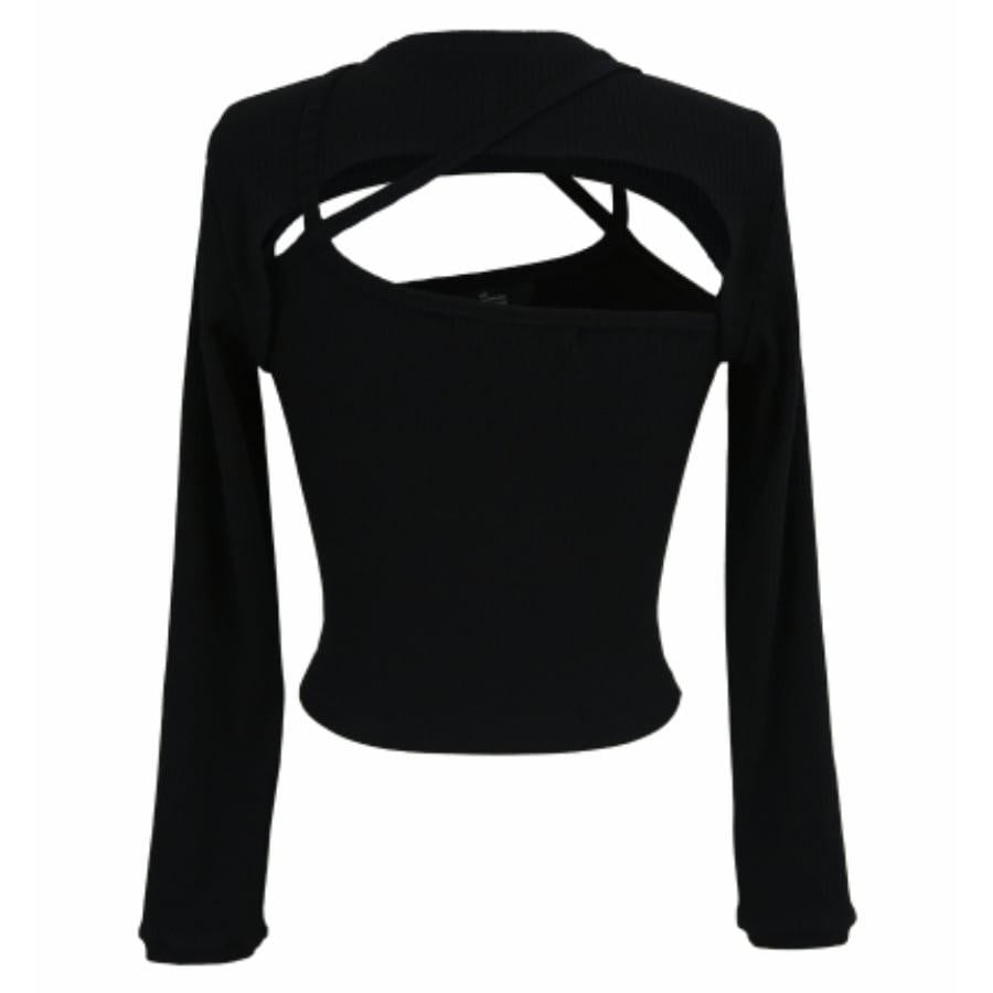 Rokh / STRAP JERSEY TOP WITH SLEEVES / BLACK