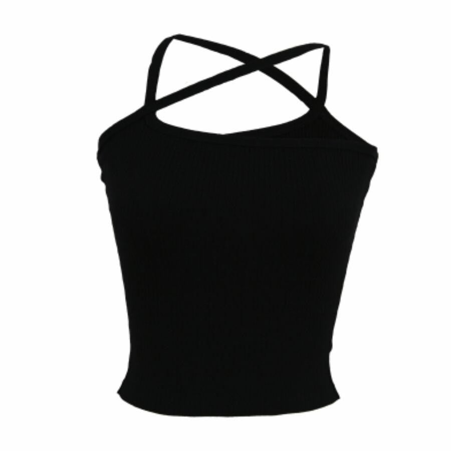 Rokh / STRAP JERSEY TOP WITH SLEEVES / BLACK