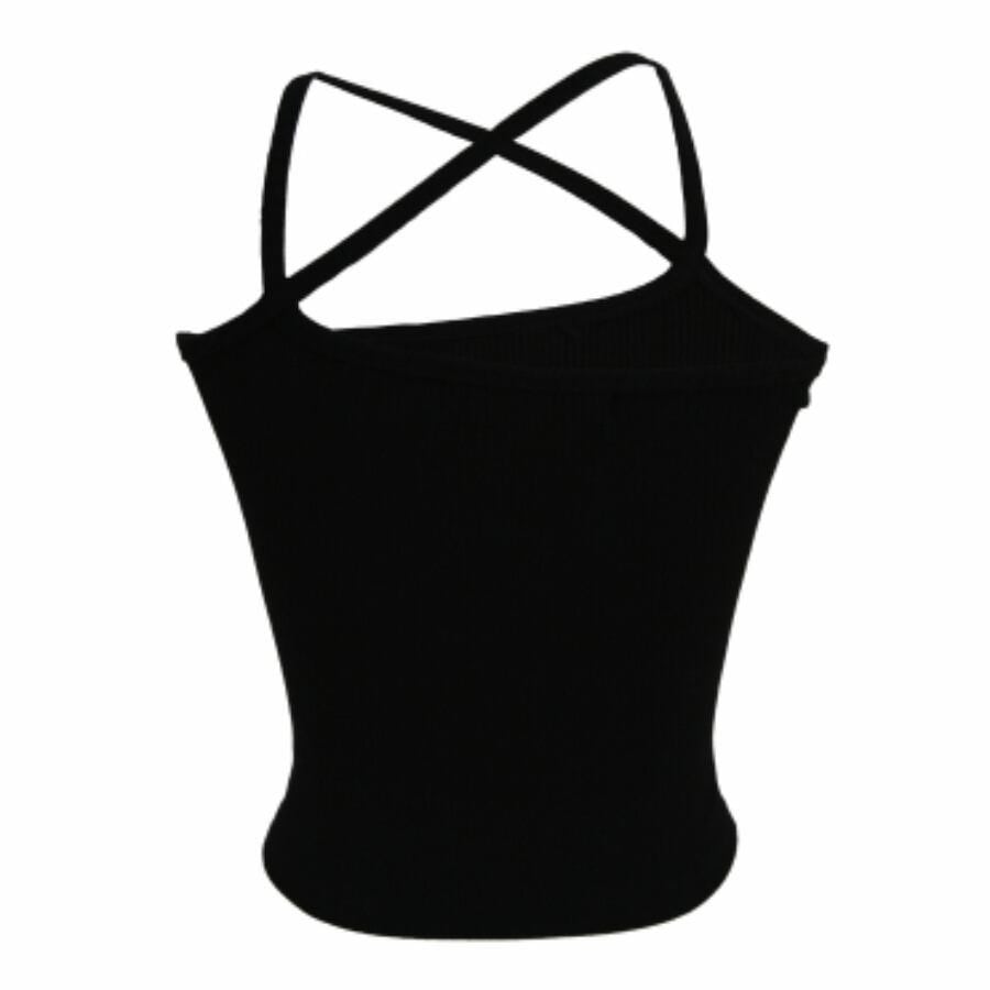 Rokh / STRAP JERSEY TOP WITH SLEEVES / BLACK