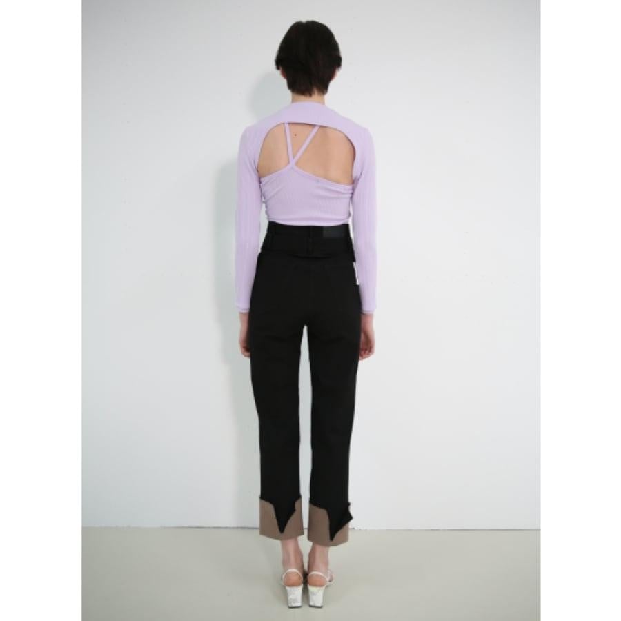 Rokh / STRAP JERSEY TOP WITH SLEEVES / LAVENDER(36 LAVENDER