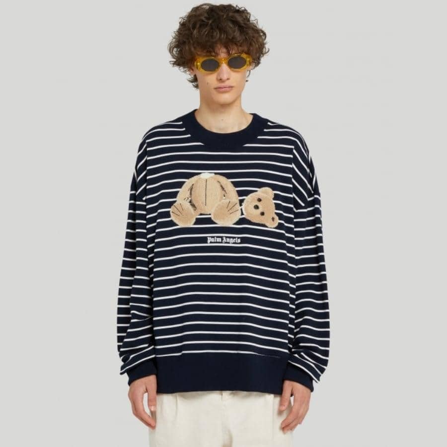 Palm Angels/BEAR STRIPES CREW/NAVY/BROWN NAVY/BROWN XL