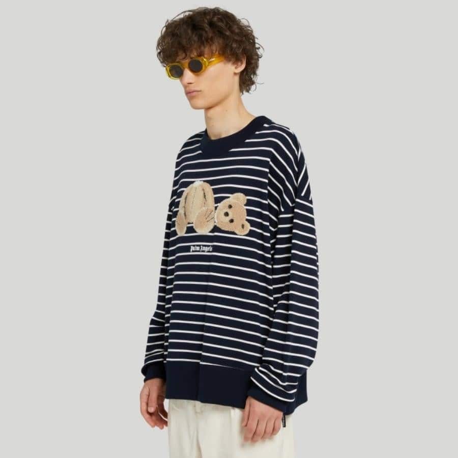 Palm Angels/BEAR STRIPES CREW/NAVY/BROWN NAVY/BROWN XL