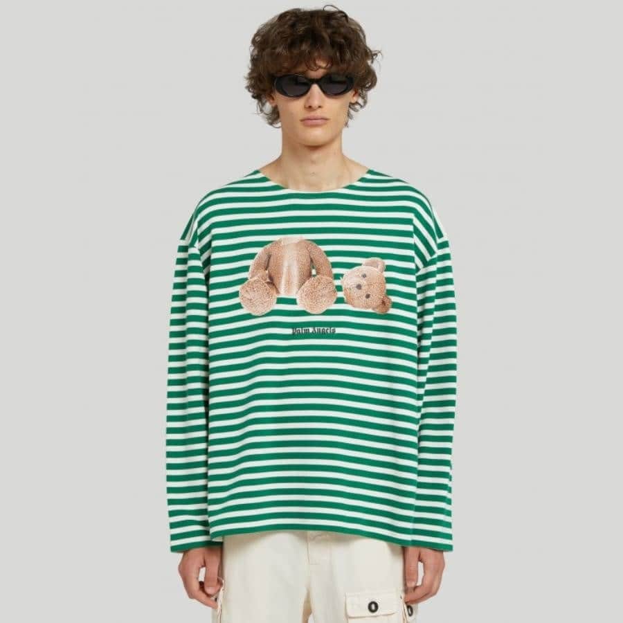 Palm Angels/PA BEAR STRIPES BRETON TEEL/S/GREEN/BROWN GREEN/BROWN L