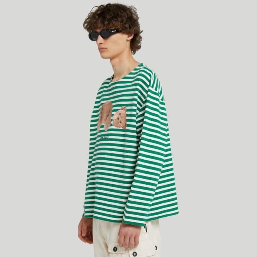 Palm Angels/PA BEAR STRIPES BRETON TEEL/S/GREEN/BROWN GREEN/BROWN L