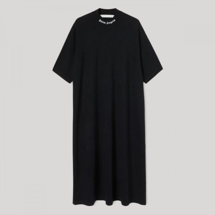 Palm Angels/LOGO OVER TEE DRESS/BLACK/WHITE BLACK/WHITE XXS