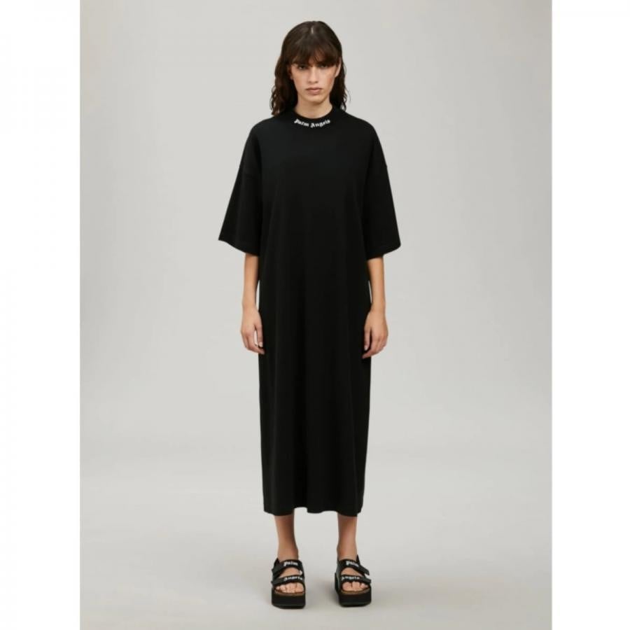 Palm Angels/LOGO OVER TEE DRESS/BLACK/WHITE BLACK/WHITE XXS