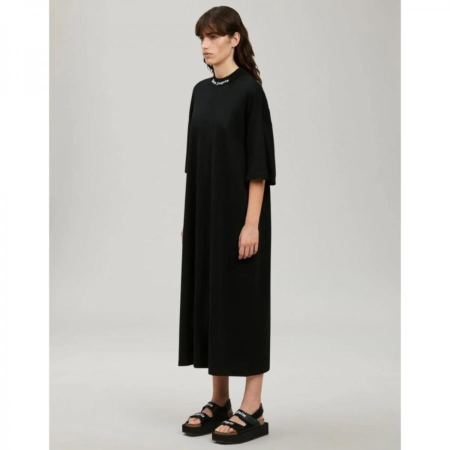 Palm Angels/LOGO OVER TEE DRESS/BLACK/WHITE BLACK/WHITE XXS