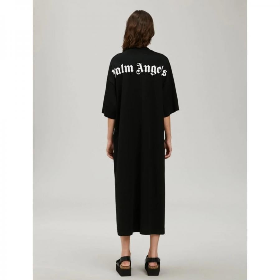Palm Angels/LOGO OVER TEE DRESS/BLACK/WHITE BLACK/WHITE XXS