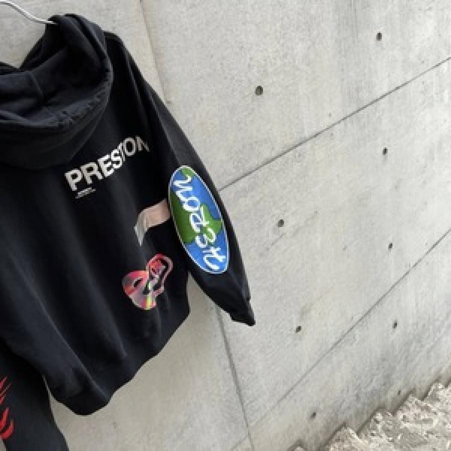 HERON PRESTON / HOODIE GLOBAL COLLAGE / BLACK(L BLACK)｜ AYIN