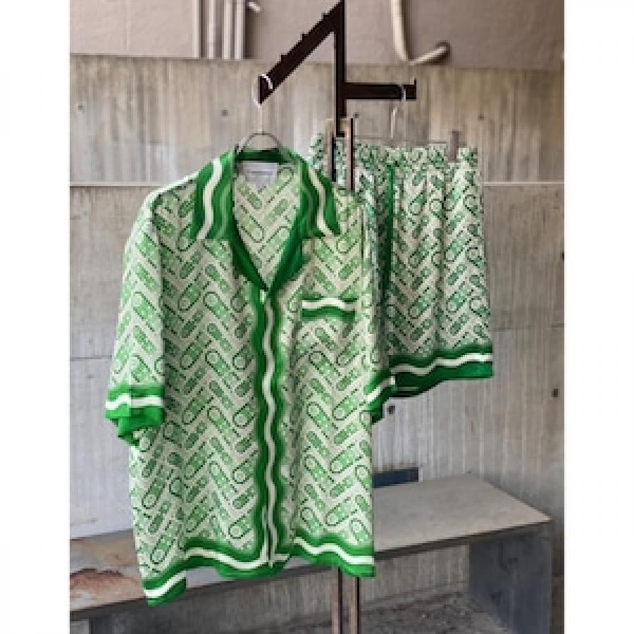 CASABLANCA/Silk Shorts With Drawstrings/GREEN GREEN M