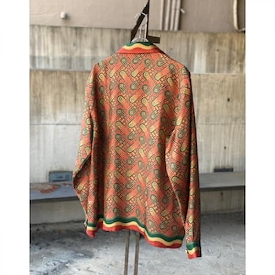 CASABLANCA/Long Sleeve Cuban Collar Shirt/BURGUNDY BURGUNDY XL