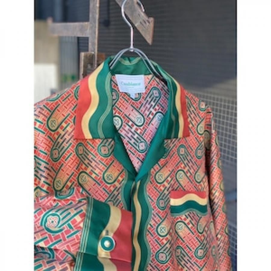 CASABLANCA/Long Sleeve Cuban Collar Shirt/BURGUNDY BURGUNDY XL